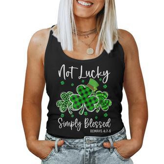 Not Lucky Simply Blessed Shamrock Christian St Patricks Day Women Tank Top | Mazezy