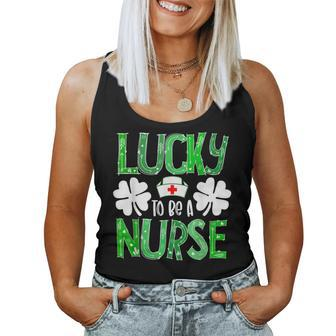 Nurse St Patricks Day Lucky To Be A Nurse Shamrocks Plaid  Women Tank Top Basic Casual Daily Weekend Graphic