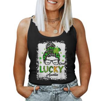One Lucky Auntie Messy Bun Shamrock St Patricks Day Women Tank Top Basic Casual Daily Weekend Graphic - Thegiftio UK