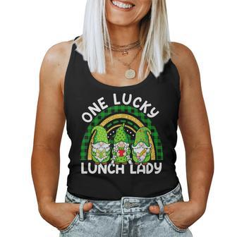 One Lucky Lunch Lady Gnomes St Patricks Rainbow Women Tank Top Basic Casual Daily Weekend Graphic - Seseable