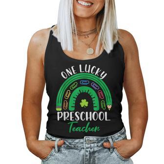 One Lucky Preschool Teacher St Patricks Day Teacher Rainbow Women Tank Top Basic Casual Daily Weekend Graphic - Seseable