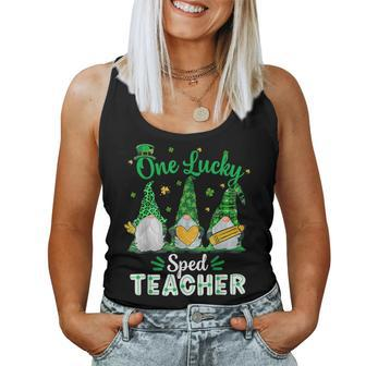 One Lucky Sped Teacher Gnome Shamrock St Patricks Day Women Tank Top Basic Casual Daily Weekend Graphic - Seseable