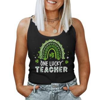 One Lucky Teacher Leopard Rainbow Lucky St Patricks Day Women Tank Top Basic Casual Daily Weekend Graphic - Seseable