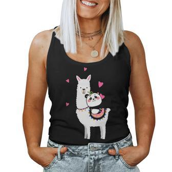 Panda Riding Llama Best Friends Alpaca Animal Lover Gift Women Tank Top Basic Casual Daily Weekend Graphic - Seseable
