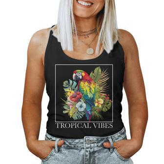 Parrot Tropical Bird Vacation Beach Vintage Flower Hawaiian Women Tank Top | Mazezy