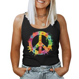 Peace Sign World Love Flowers Hippie Groovy Vibes Colorful Women Tank Top Basic Casual Daily Weekend Graphic - Thegiftio UK