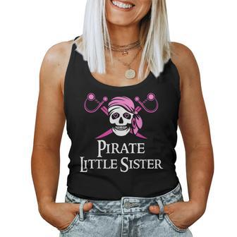 Pink Pirate Little Sister Skull And Crossbones Flag Women Tank Top | Mazezy