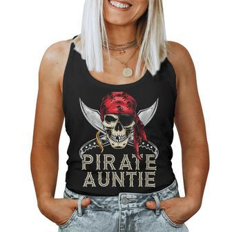 Womens Pirate Auntie Jolly Roger Flag Skull Halloween Aunt Women Tank Top | Mazezy