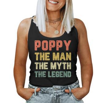 Poppy The Man The Myth The Legend Grandpa Vintage Christmas Women Tank Top Basic Casual Daily Weekend Graphic - Seseable