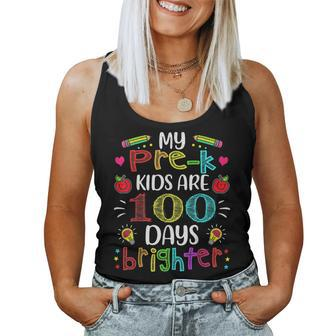 Pre-K Teacher 100 Days Brighter 100Th Day Of School Women Tank Top Basic Casual Daily Weekend Graphic - Thegiftio UK