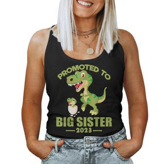 Promoted To Big Sister 2023 T-Rex Dinosaur Women Tank Top | Mazezy