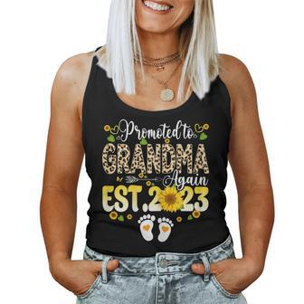 Womens Promoted To Grandma Again 2023 Cute Baby Announcement Women Women Tank Top | Mazezy