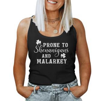 Womens Prone To Shenanigans And Malarkey T Shirt St Patricks Day Women Tank Top | Mazezy CA