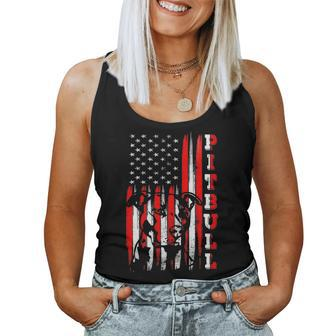Proud American Pitbull Terrier Flag Funny Dog Dad Mom Gifts Women Tank Top Basic Casual Daily Weekend Graphic - Seseable