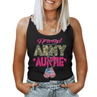 Proud Army Auntie Camo Us Flag Dog Tags Pride Military Aunt Women Tank Top Basic Casual Daily Weekend Graphic | Seseable UK