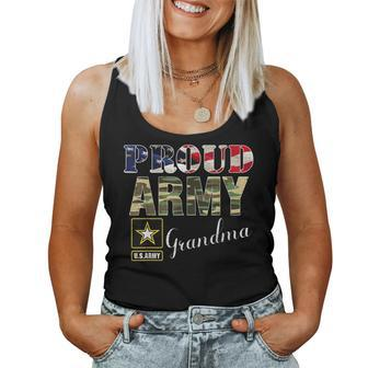 Proud Army Grandma With American Flag Gift Veteran Day Women Tank Top Basic Casual Daily Weekend Graphic - Seseable