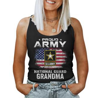 Proud Army National Guard Grandma With American Flag Gift Women Tank Top Basic Casual Daily Weekend Graphic - Seseable