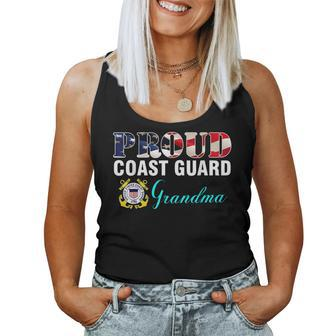 Proud Coast Guard Grandma With American Flag Gift Veteran Women Tank Top Basic Casual Daily Weekend Graphic - Seseable