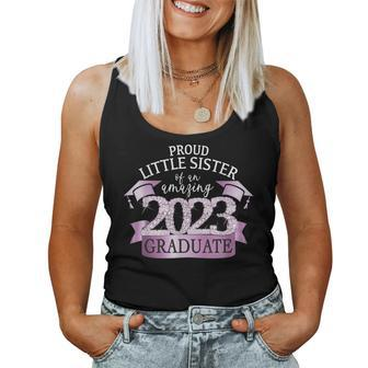 Proud Little Sister I 2023 Graduate Black Purple Outfit Women Tank Top | Mazezy