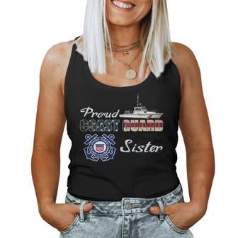 Proud Us Coast Guard Sister Military Family Flag America Women Tank Top Basic Casual Daily Weekend Graphic - Seseable