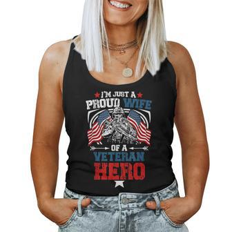 Proud Wife Veteran Hero Us Flag Vintage Veterans Day Husband Women Tank Top Basic Casual Daily Weekend Graphic - Seseable
