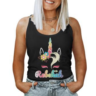Rainbow Unicorn Rebekah Apparel Custom Name For Girls Women Tank Top | Mazezy