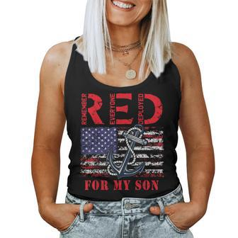 Red Friday For My Son Military Navy Mom Dad Us Flag Vintage Women Tank Top | Mazezy