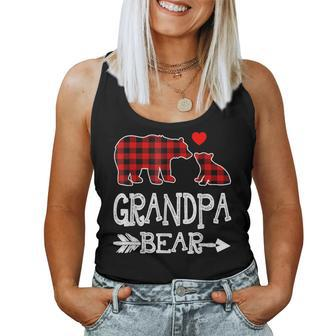 Red Plaid Grandpa Bear Christmas Pajama Matching Family Women Tank Top | Mazezy