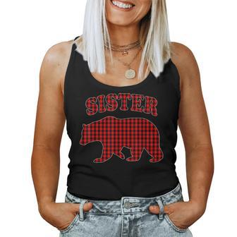 Red Plaid Sister Bear Buffalo Family Pajama Women Tank Top | Mazezy