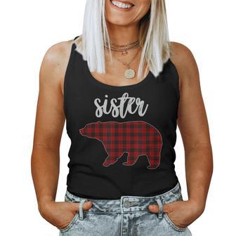 Red Plaid Sister Bear Matching Family Pajama Women Tank Top | Mazezy