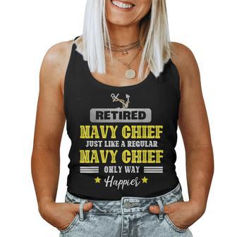 Retired Navy Chief Just Like A Regular Happier Veteran Women Tank Top Basic Casual Daily Weekend Graphic - Seseable