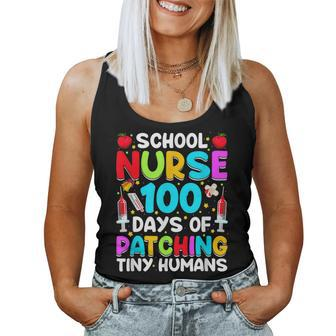 Retro Funny 100 Days Of Patching Tiny Humans School Nurse Rn Women Tank Top Basic Casual Daily Weekend Graphic - Seseable