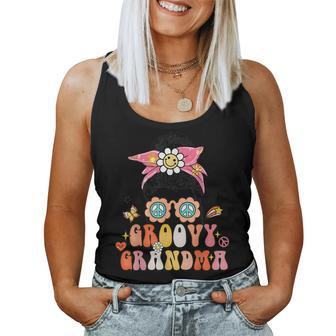Retro Groovy Grandma Messy Bun Women Hippie Family Matching Women Tank Top | Mazezy
