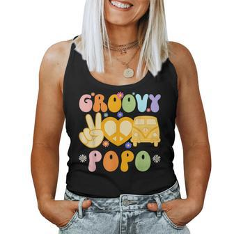 Retro Groovy Popo Grandpa Peace Sign Daisy Flower Father Day Women Tank Top Basic Casual Daily Weekend Graphic - Seseable