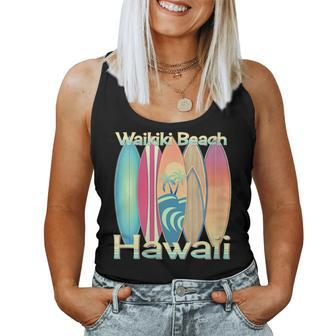 Womens Retro Hawaii Waikiki Beach Hawaiian Islands Surf Women Tank Top | Mazezy