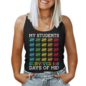 Retro My Students Survived 100 Days Of Me Funny Teacher Women Tank Top Basic Casual Daily Weekend Graphic - Seseable