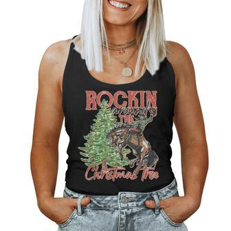 Rockin Around The Christmas Tree Cowboy Santa Ride Horse Women Tank Top | Mazezy