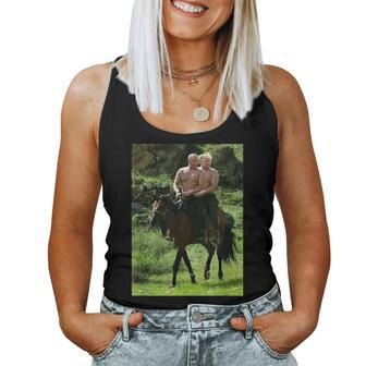 Russian Putin Riding A Horse With Donald Trump Meme Women Tank Top | Mazezy