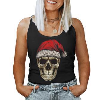 Santa Hat Sugar Skull Day Of The Dead Christmas Skull Women Tank Top | Mazezy