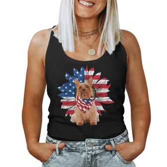 Silky Terrier American Flag Sunflower Dog Lovers 4Th Of July Women Tank Top | Mazezy