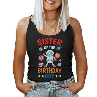 Sister Of The Birthday Boy Space Planet Theme Bday Party Women Tank Top | Mazezy