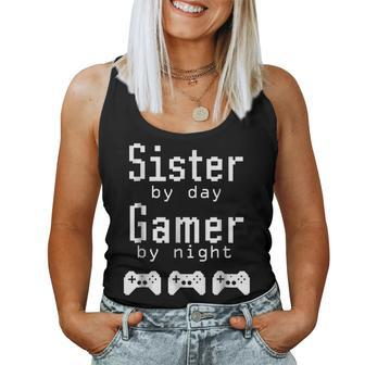 Sister By Day Gamer By Night 8 Bit Pixel Women Tank Top | Mazezy