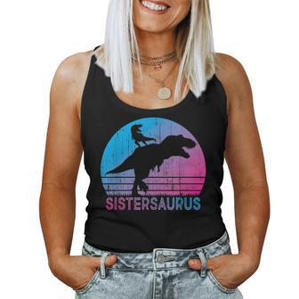 Sistersaurus Vintage Sunset Trex Dinosaur Sister Women Tank Top | Mazezy