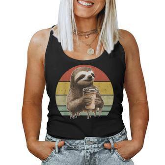 Sloth Drinking Coffee Sloths And Coffee Lover Vintage Women Tank Top | Mazezy