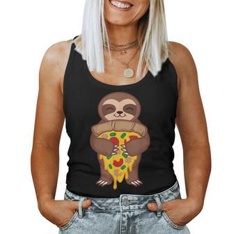 Sloth Holding Pepperoni Pizza Foodie Animal Lover Women Tank Top | Mazezy