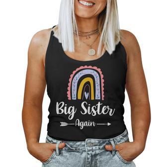 Soon To Be Big Sister Again Rainbow Graphic Pregnancy Reveal Women Tank Top | Mazezy