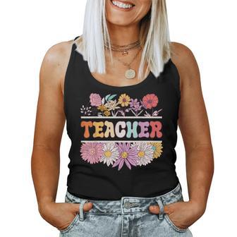 Spring Teacher Retro Teacher Groovy Wildflowers For Women Women Tank Top | Mazezy