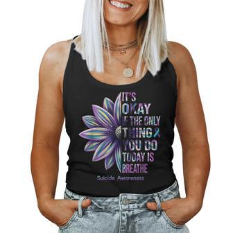 Suicide Prevention Awareness Teal Ribbon And Sunflower Women Tank Top Basic Casual Daily Weekend Graphic - Seseable