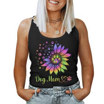 Womens Sunflower Dog Mom Tie Dye Dog Lover Mama Grandma Women Tank Top | Mazezy