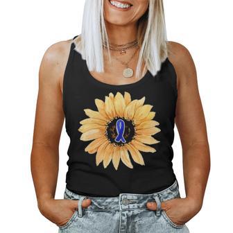 Sunflower Faith Dark Blue Ribbon Colon Cancer Awareness Women Tank Top Basic Casual Daily Weekend Graphic - Seseable